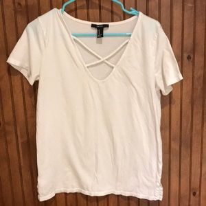 F21 White Caged Front Short Sleeve Tee